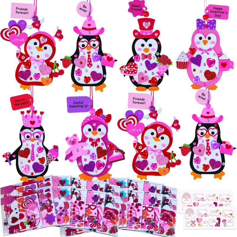 Winlyn 24 Sets Valentines Day Penguin Ornaments Decorations DIY Valentine Craft Kits Assorted Penguin Shaped with Heart Valentine Stickers for Kids Valentine Classroom Activities Gift Exchange - Image 3