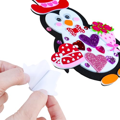 Winlyn 24 Sets Valentines Day Penguin Ornaments Decorations DIY Valentine Craft Kits Assorted Penguin Shaped with Heart Valentine Stickers for Kids Valentine Classroom Activities Gift Exchange - Image 5
