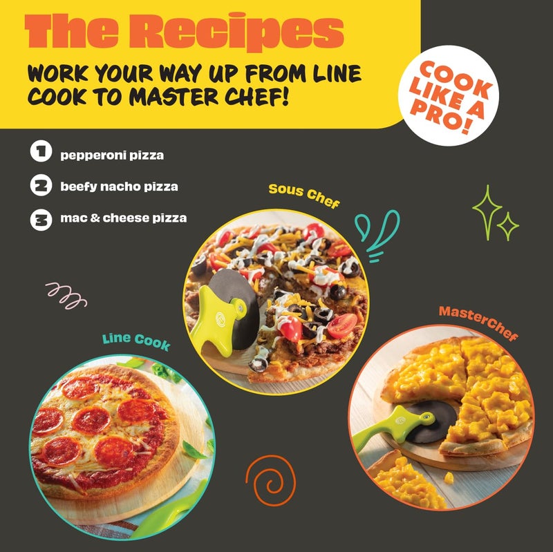 MasterChef Junior Pizza Cooking Set - 5 Pc Kit Includes Real Cookware for Kids w Recipes, Board, Roller - Make Homemade Pizza, Birthday Holiday Gifts - Image 4