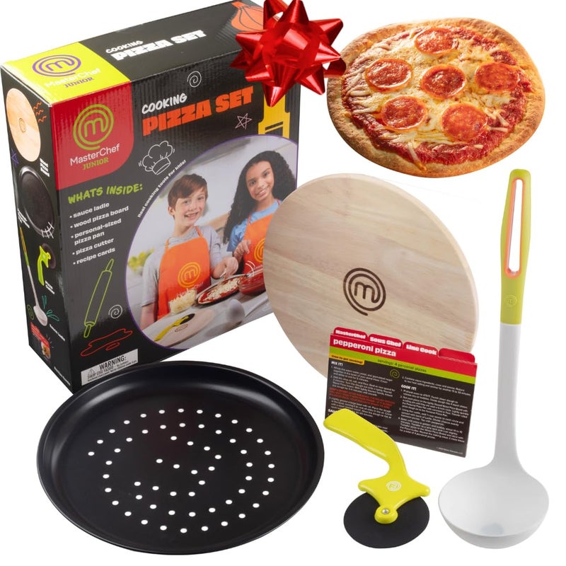 MasterChef Junior Pizza Cooking Set - 5 Pc Kit Includes Real Cookware for Kids w Recipes, Board, Roller - Make Homemade Pizza, Birthday Holiday Gifts - Image 1