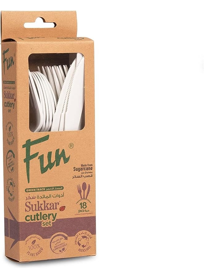 Fun Sukkar disposable Cutlery Set (Spoon, Fork, Knife) - Ideal for Eating Salad, Dessert, Appetizer, Fruit Salad, Chinese Food & more| Handwash-Safe |Dinner Spoon,fork and knife (Pack of 18)  - Image 1