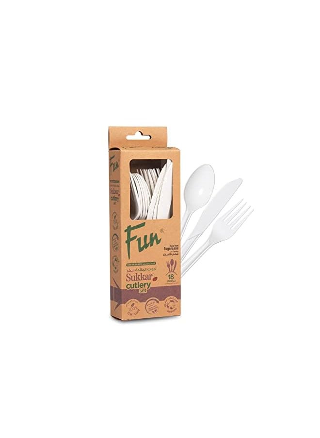 Fun Sukkar disposable Cutlery Set (Spoon, Fork, Knife) - Ideal for Eating Salad, Dessert, Appetizer, Fruit Salad, Chinese Food & more| Handwash-Safe |Dinner Spoon,fork and knife (Pack of 18)  - Image 4