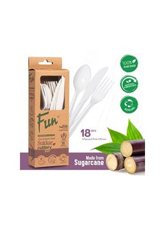 Fun Sukkar disposable Cutlery Set (Spoon, Fork, Knife) - Ideal for Eating Salad, Dessert, Appetizer, Fruit Salad, Chinese Food & more| Handwash-Safe |Dinner Spoon,fork and knife (Pack of 18)  - Image 2