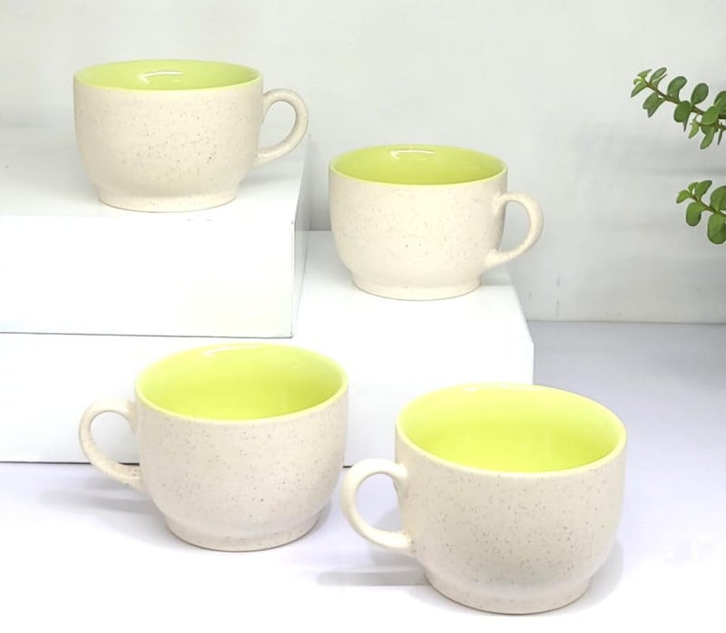 Kittens KITTENS Lime White Shade Speckled Surface Coffee Mug, 375ml Tea and Coffee Mugs Set of 4, Microwave & Dishwasher Safe, Hand Painted, Aesthetic Tea Cup Ideal for Home & Office - Image 1