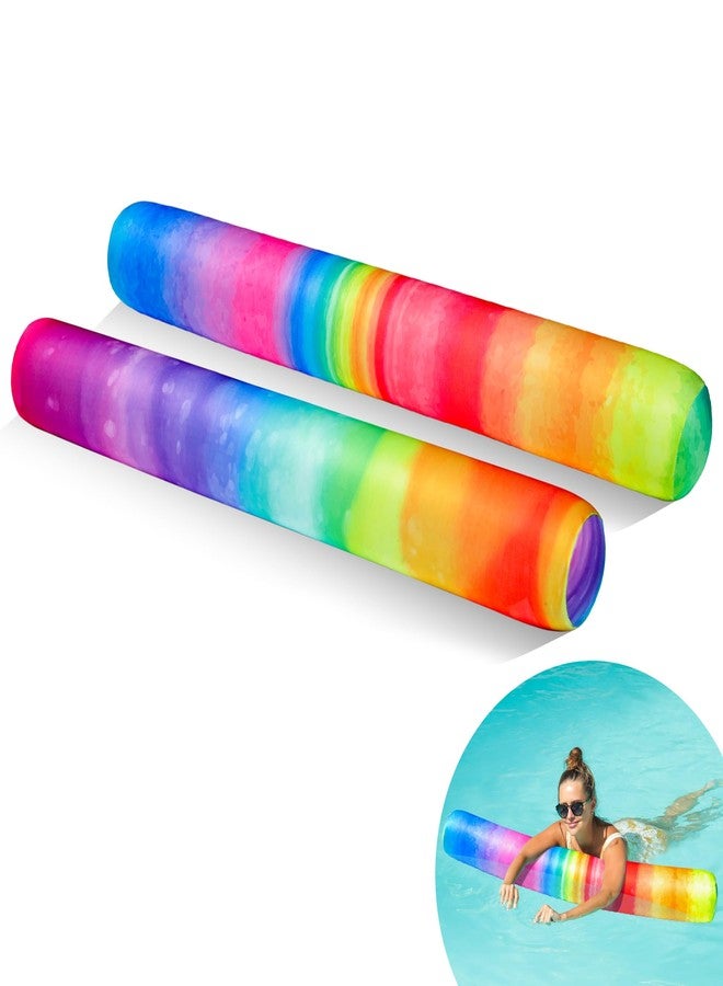 FindUWill Inflatable Swim Pool Noodles, 2 Pack Soft Fabric Covered Large Swim Noodles for Floating, Pool Floats Adult for Pool, Lake, Beach (Rainbow & Colorful) - Image 1