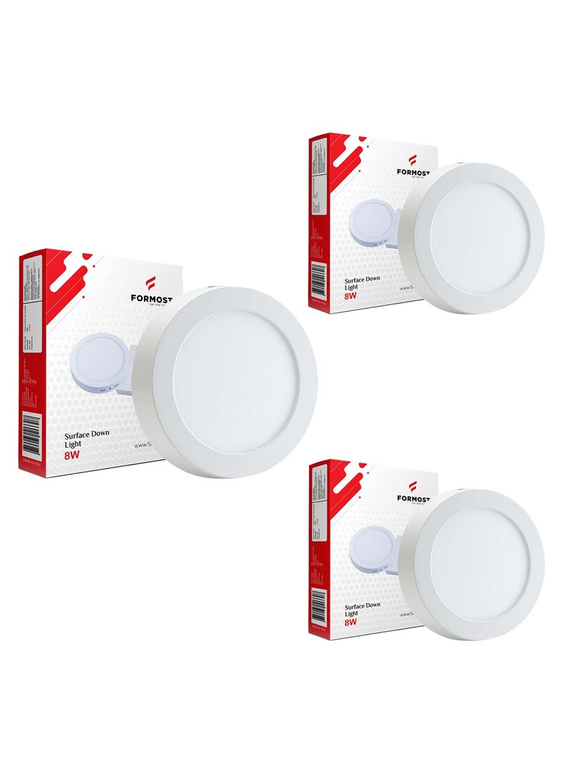 FORMOST FORMOST Surface Down Light LED Round 8W| Surge Protection Upto 4KV | Long Lasting Downlighter for Home Shops and Hotels Ceiling | Durable and Sustainable | 2 Years Warranty | Warm White | Pack of 3  - Image 1