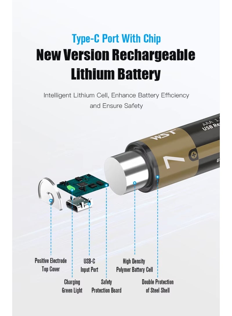 Jeebel Rechargeable AAA Lithium Batteries – USB-C Charging, 800mWh Capacity, Rechargeable Over 1000 Times - Image 4