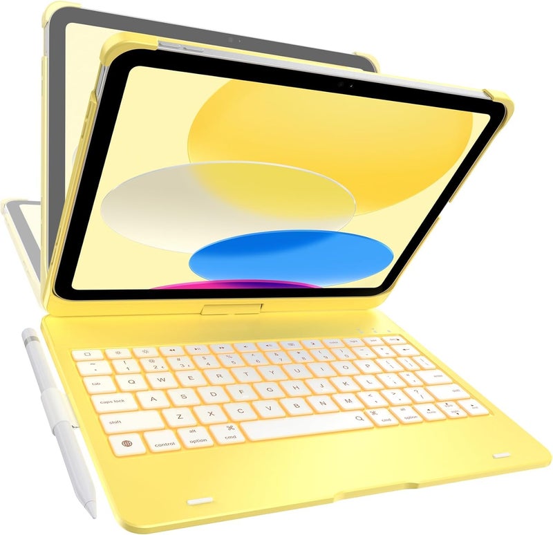 typecase Non-Trackpad Keyboard Case for iPad 11th Gen (A16, 2025) & iPad 10th Gen with 11-Color Backlight, 360° Rotatable, 7 Use Modes, Bluetooth Keyboard, Pencil Holder-Yellow (Not for Air11/Pro11) - Image 1