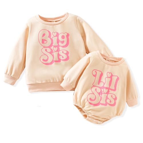 Aoty Big Sister Big Brother Little Sister Little Brother Matching outfits toddler Baby Girl Boy Sweatshirt outfits (US, Age, 0 Months, 3 Months, Beige-Little Sister) - Image 1