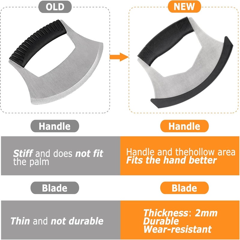 XoYoZo Salad Chopper Mezzaluna Knife with Protective Cover and Anti-Slip Handle Stainless Steel Chopper Vegetable Cutter Onion Chopper Mincing Knife Pizza Cutter - Image 3