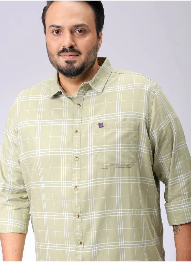 هاردسودا Men Plus Size Regular Fit Tartan Checks Cutaway Collar Full Sleeves Casual Shirt