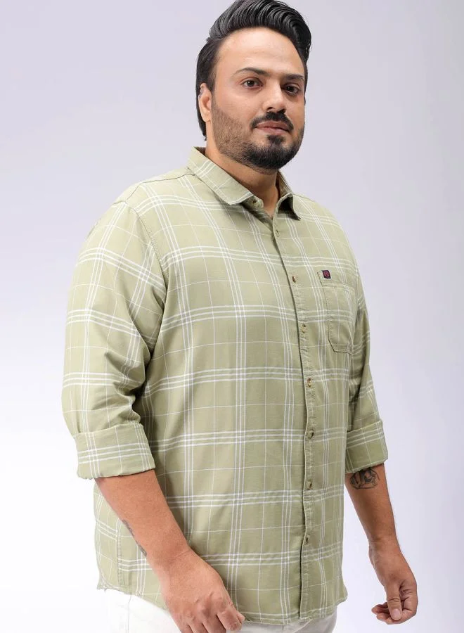 HARDSODA Men Plus Size Regular Fit Tartan Checks Cutaway Collar Full Sleeves Casual Shirt