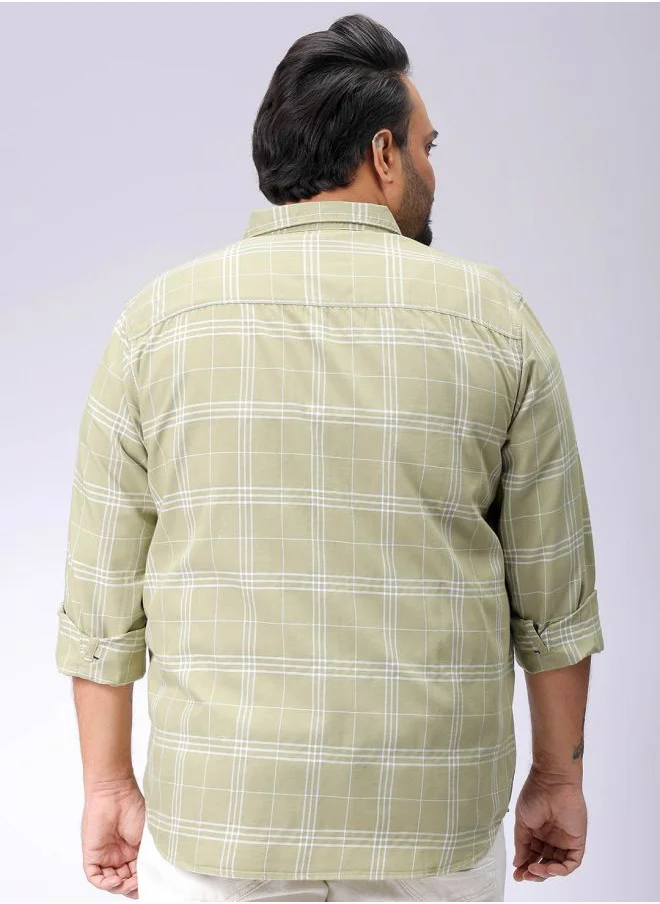 هاردسودا Men Plus Size Regular Fit Tartan Checks Cutaway Collar Full Sleeves Casual Shirt
