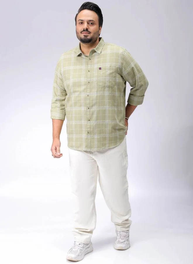 HARDSODA Men Plus Size Regular Fit Tartan Checks Cutaway Collar Full Sleeves Casual Shirt