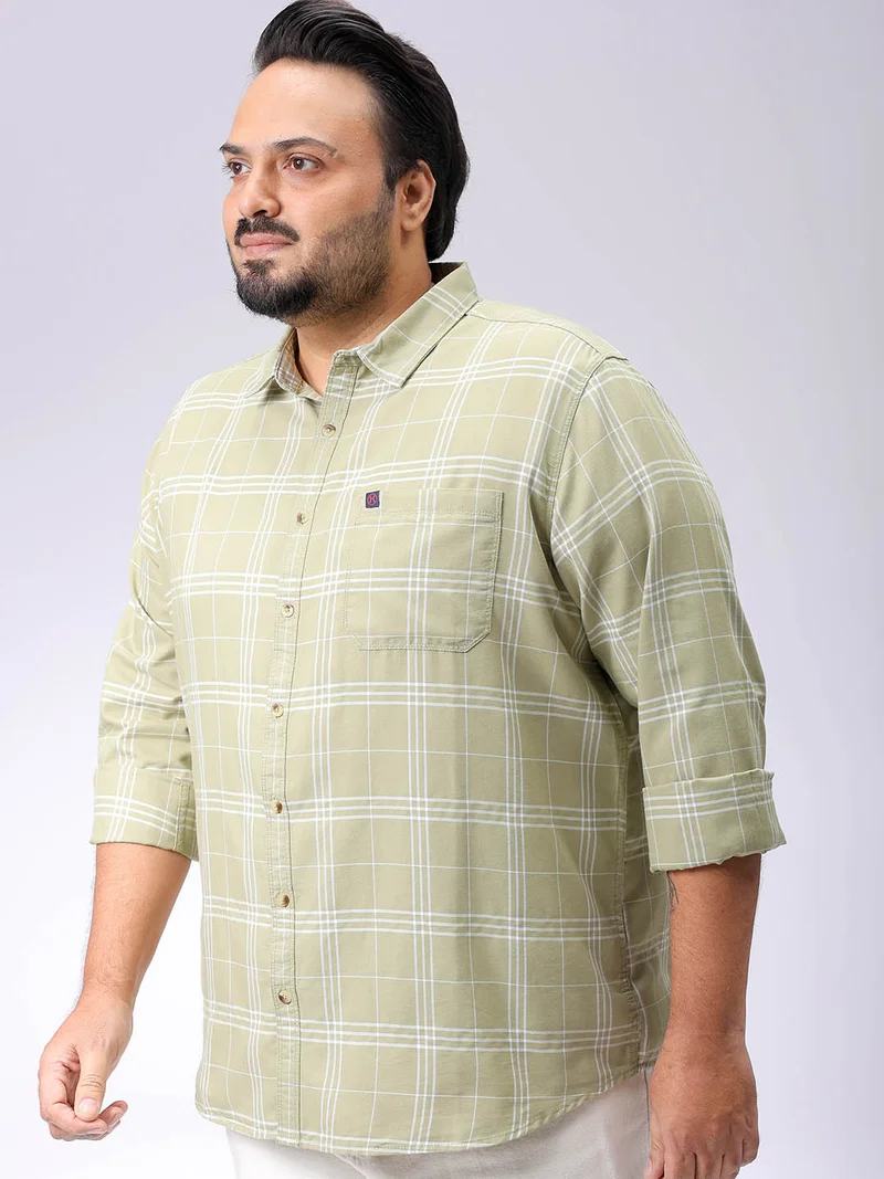 HARDSODA Men Plus Size Regular Fit Tartan Checks Cutaway Collar Full Sleeves Casual Shirt