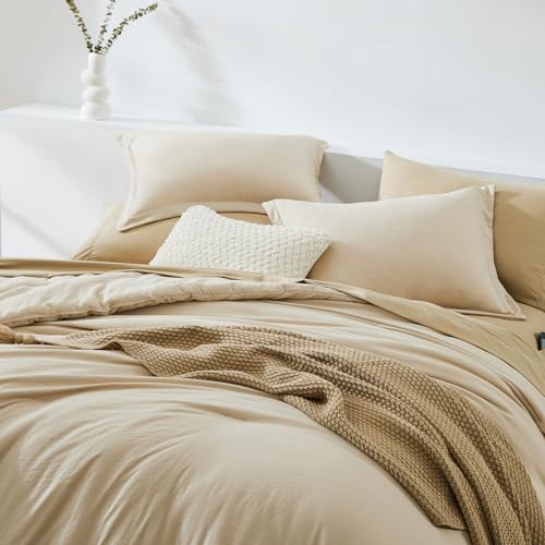 WRENSONGE Queen Size Comforter Set- 7 Pieces Beige Bed in a Bag Queen with Fitted Sheet, Flat Sheet, 2 Pillow Shams, and 2 Pillowcases- Warm Bed Set for All Season - Image 5