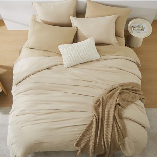 WRENSONGE Queen Size Comforter Set- 7 Pieces Beige Bed in a Bag Queen with Fitted Sheet, Flat Sheet, 2 Pillow Shams, and 2 Pillowcases- Warm Bed Set for All Season - Image 3