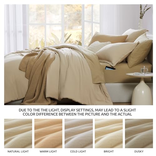 WRENSONGE Queen Size Comforter Set- 7 Pieces Beige Bed in a Bag Queen with Fitted Sheet, Flat Sheet, 2 Pillow Shams, and 2 Pillowcases- Warm Bed Set for All Season - Image 4