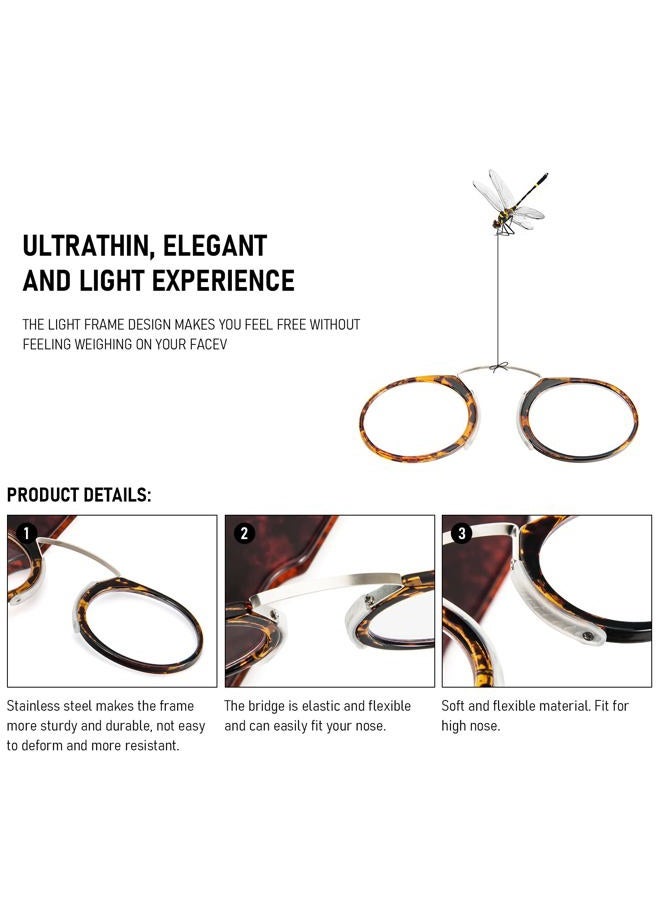 REAVEE 2 Pack Nose Resting Pinching Reading Glasses Women Men No Temple Armless Readers Ultra Thin with Mini Portable Case +2.5 - Image 3