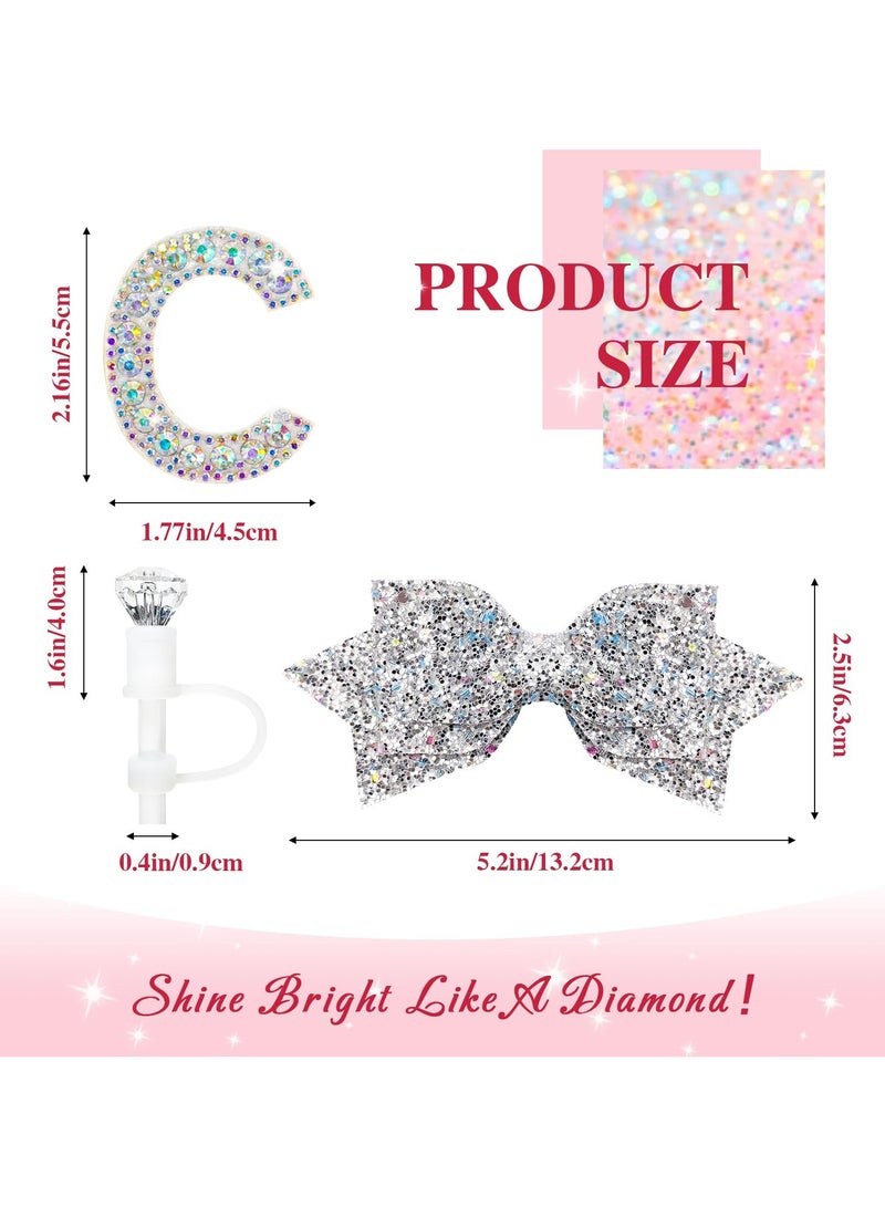 CMGTYYD Water Bottle Accessories Set for Stanley Cup 30&40Oz, Letter Charms, Diamond Straw Topper, Glitter Silicone Boot & Sticker, Bow Straw Cover - Image 4