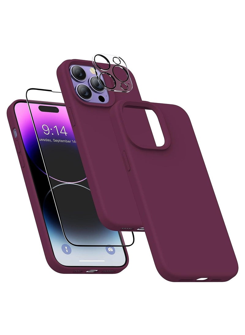 Raxoom Silicone Case for iPhone 14 Pro, with Screen Protector,Camera Lens Protector Cover Soft Anti-Scratch Microfiber Lining,Liquid Gel Finish Coating Fullbody Protective 6.1" - Image 1