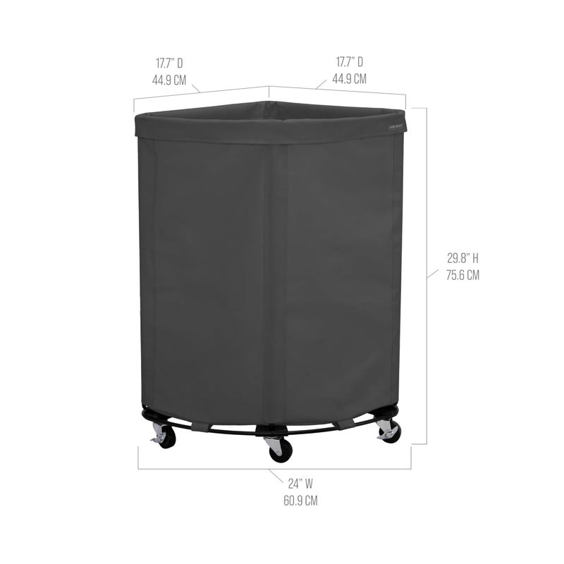 Seville Classics Large Commercial Heavy Duty Rolling Steel Frame Laundry Hamper Canvas Cart Bin, w/Wheels for Hotel, Home, Closet, Bedroom, Gray, Corner 17.7â€ D x 24.0â€ W - Image 3