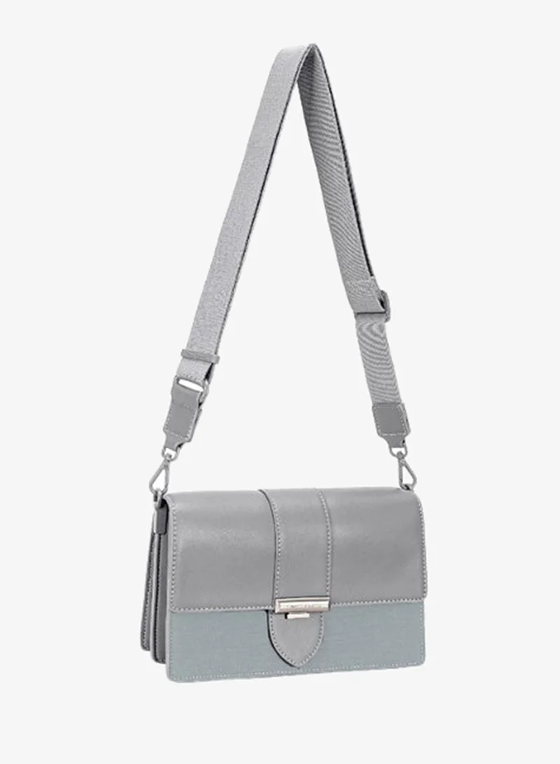 David Jones David Jones leather shoulder and cross body bag with flap- cross body leather and textile messenger purse with adjustable strap model cm7728