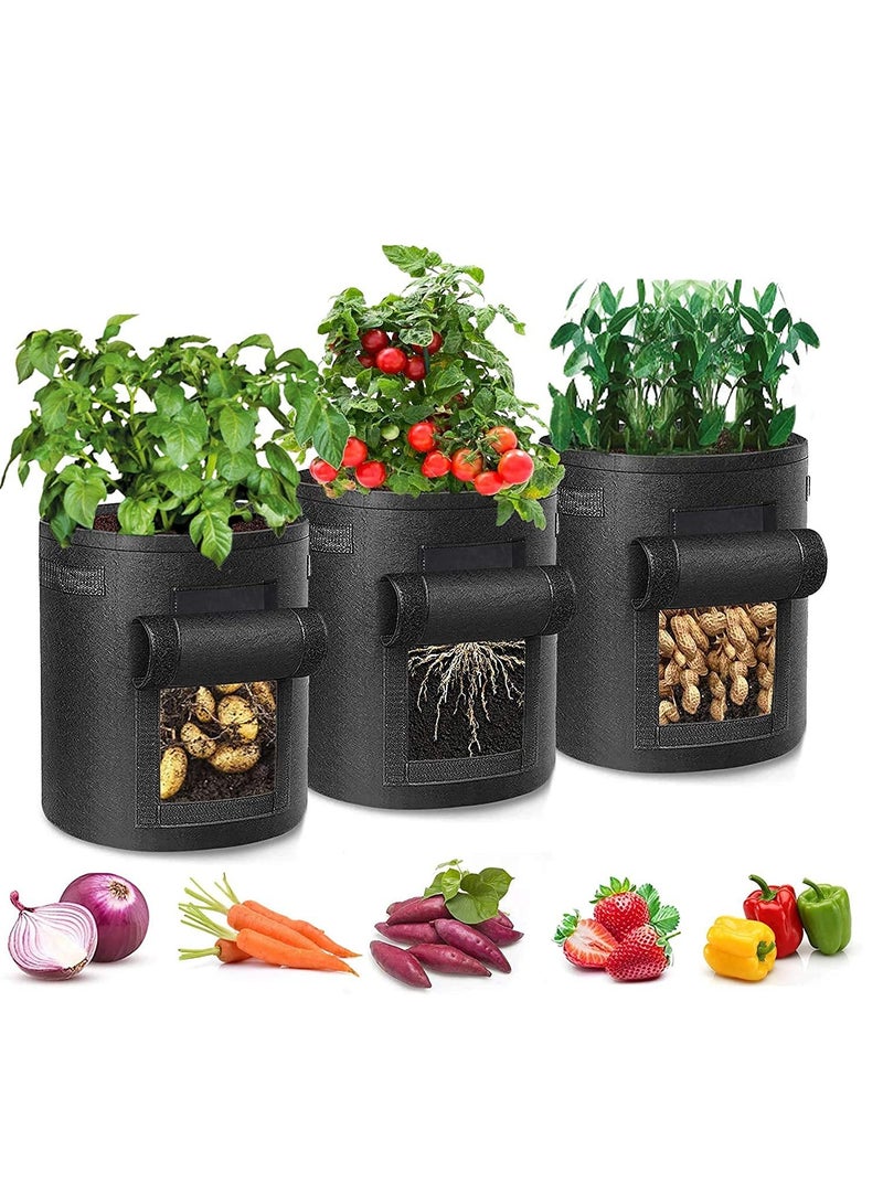 SYOSI 3 عبوات أكياس زراعة الخضروات كيس زراعي بنمط تنفس قماش غير محاكٍ لأواني النباتات مع مقبض حاويات الزراعة الداخلية والخارجية للخضار والزهور والفواكه 7 جالون - Image 1
