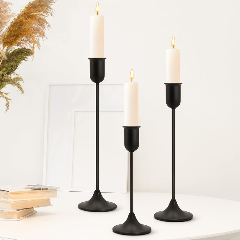 EAST FLAME Black Taper Candle Holder - 3 PCS Candlestick Holders - Vintage Candle Stick Holders - Modern Decorative Centerpiece - Decorative Candlestick Holder for Home Decor, Wedding, Dinning, Party - Image 1