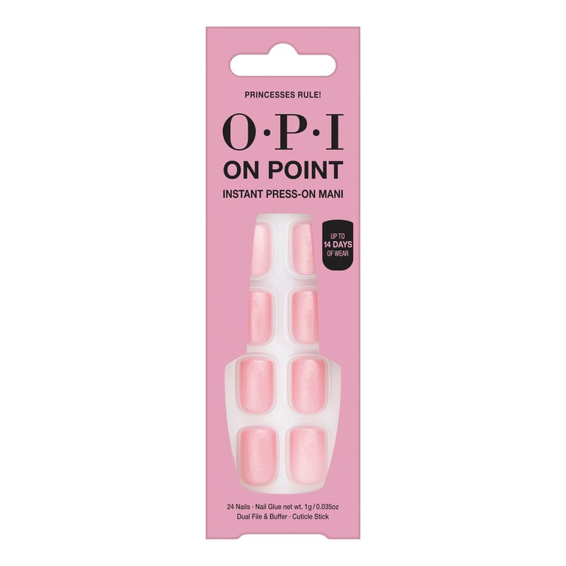 OPI On Point Princesses Rule! | Short Round Pink Shimmer Press On Nails | With Nail Glue | Long Lasting, Reusable, Non-damaging - Image 1