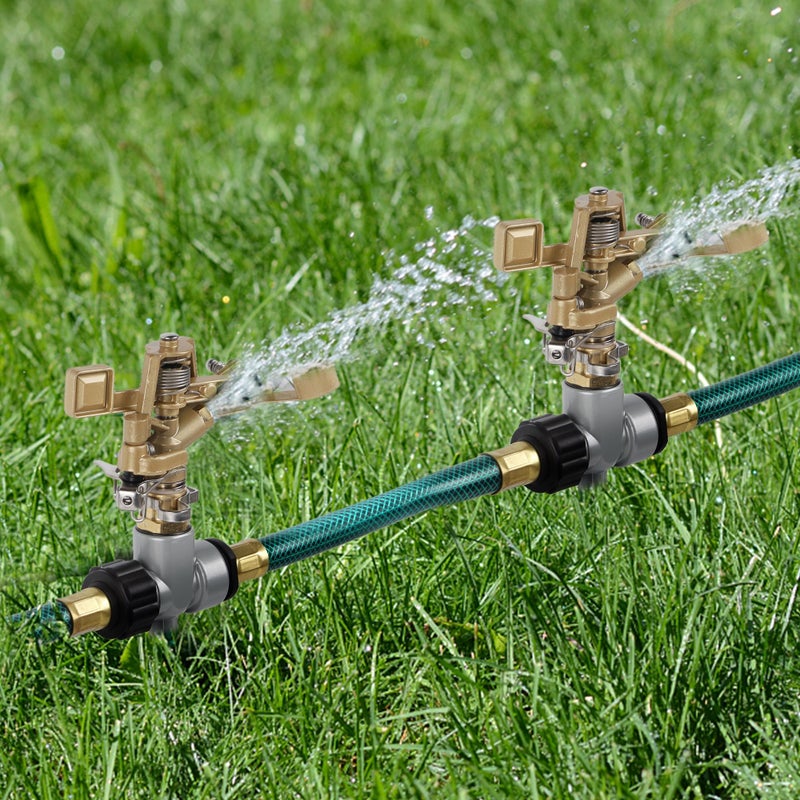 Biswing 2 Pack Impact Sprinklers with Stand (Spike), Heavy Duty Zinc Alloy Lawn Sprinkler Head on Spike Base, Adjustable Watering Sprinkler for Large Area Grass Yards Patio Garden Irrigation - Image 4