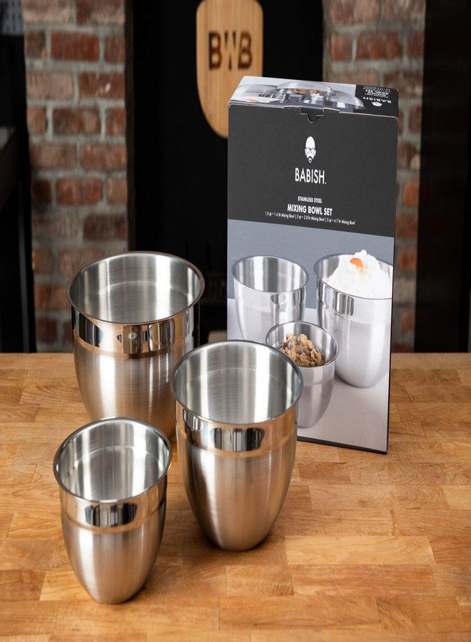 Babish 3-Piece Stainless Steel Mixing Bowl Set - Nesting Metal Bowls for Baking, Cooking, and Meal Prep - Durable & Dishwasher Safe - Image 3