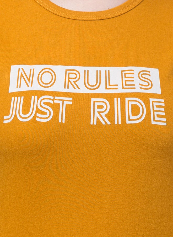 TREND LEVEL Mustard Yellow Typography Printed Cotton T-shirt for Women - Image 2