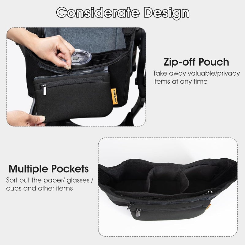 Boffinby حقيبة تنظيم الأبوين لحامل الأطفال تناسب عربة Uppababy Vista Cruz Minu مع حامل أكواب جيب بسحاب و جيوب متعددة وأحزمة قابلة للتعديل سهلة الحمل - Image 3
