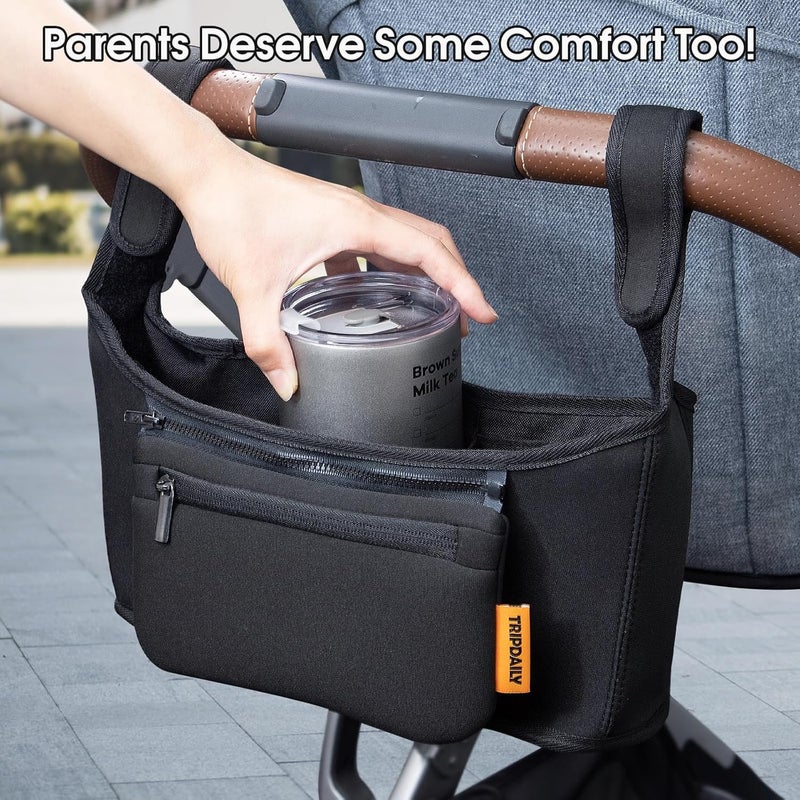 Boffinby حقيبة تنظيم الأبوين لحامل الأطفال تناسب عربة Uppababy Vista Cruz Minu مع حامل أكواب جيب بسحاب و جيوب متعددة وأحزمة قابلة للتعديل سهلة الحمل - Image 2