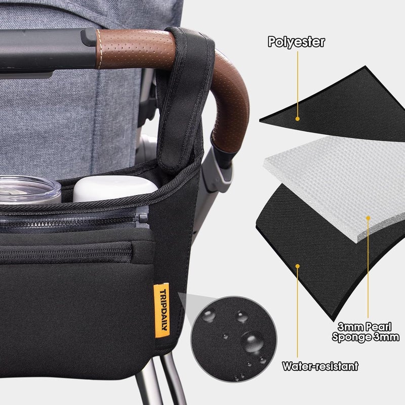 Boffinby حقيبة تنظيم الأبوين لحامل الأطفال تناسب عربة Uppababy Vista Cruz Minu مع حامل أكواب جيب بسحاب و جيوب متعددة وأحزمة قابلة للتعديل سهلة الحمل - Image 5
