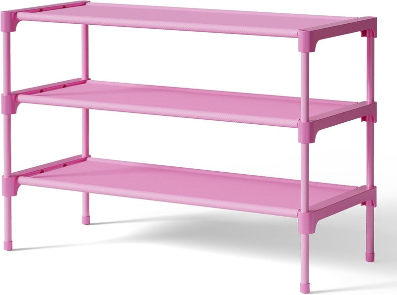 Kitsure Shoe Rack - Non-Woven Shoe Rack Shelf, Shoe Organizer for Closet, Entryway, Garage & Corridor, Stackable Shoe Shelves, 27.5" Wide - 3 Tier, Pink - Image 1