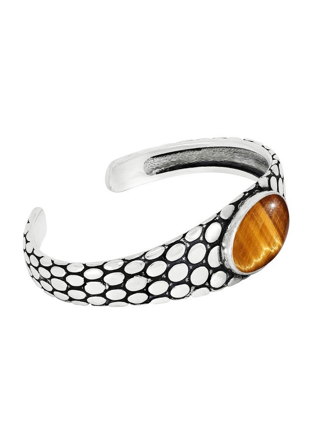 Sterling Silver Jewelry Natural Tiger Eye Cuff Bangle Bracelet for Men Women - Handmade 925 Silver Plated Adjustable Bohemian Jewelry - Brown Gemstone June Birthstone Statement Bangle - Elegant Gift for Him Her - Image 2