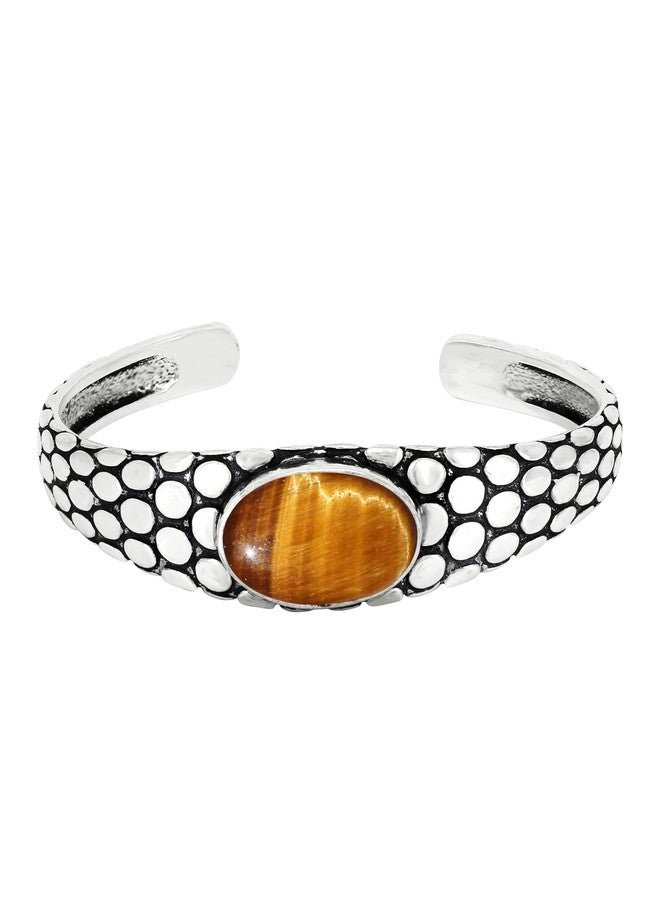 Sterling Silver Jewelry Natural Tiger Eye Cuff Bangle Bracelet for Men Women - Handmade 925 Silver Plated Adjustable Bohemian Jewelry - Brown Gemstone June Birthstone Statement Bangle - Elegant Gift for Him Her - Image 3