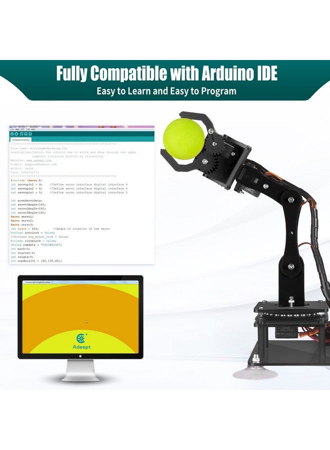 5Dof Robot Arm Kit 5Axis Robotic Compatible With Arduino Ide Programmable Diy Coding Stem Robotics Arm With Oled Display Processing Code And Pdf Tutorials Black