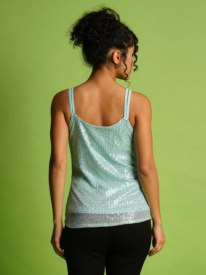 globus Women Embellished Sequined Shoulder Straps Top