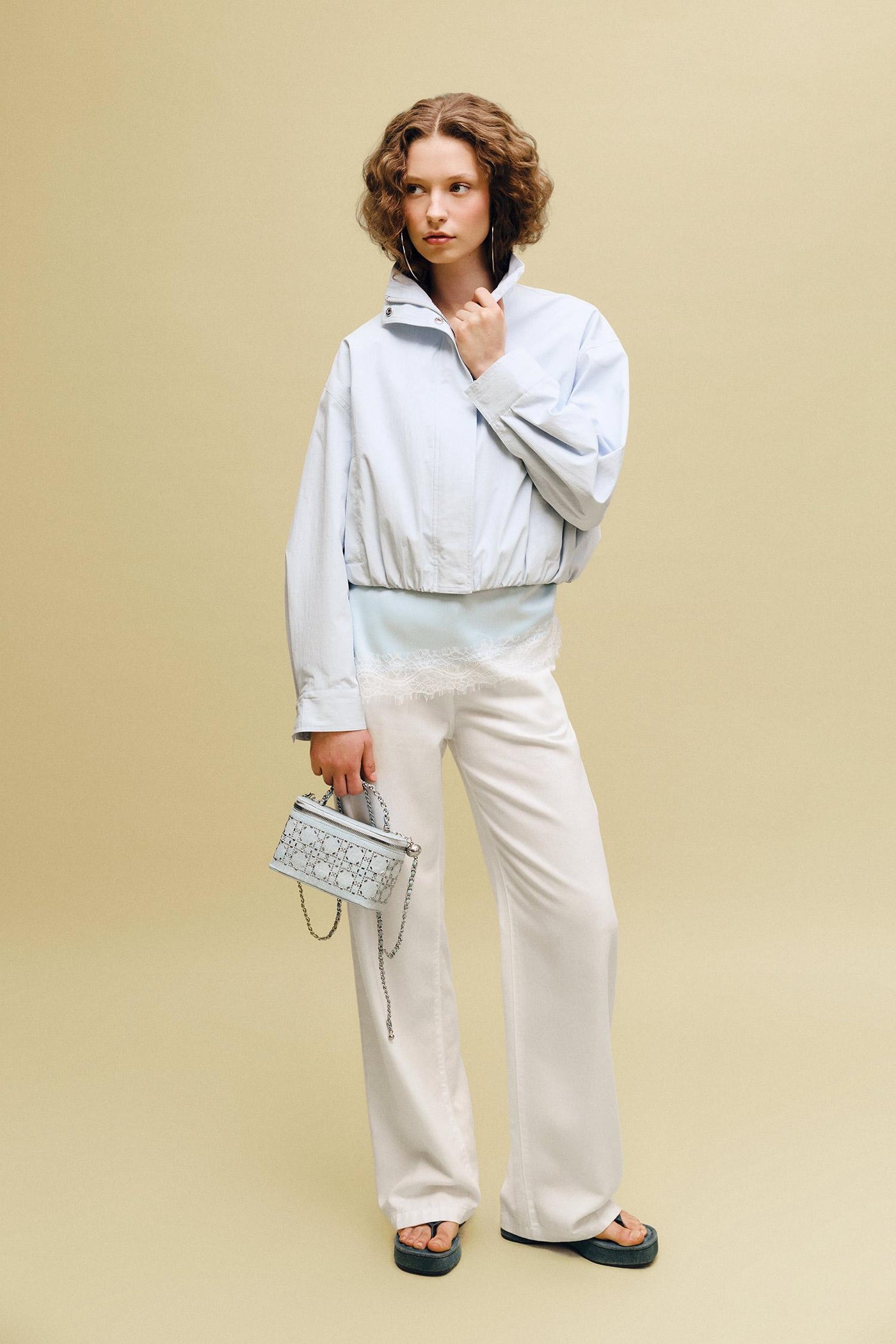 White Woman High Waist Wide Leg Trousers Casual