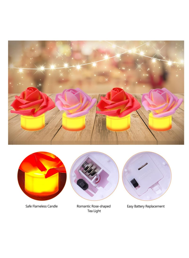 SOLARAE Artificial Rose Tea Light, 12 Pcs Valentine's Day Rose Petals Flameless LED Candle Lights, Votive Candles Lights, for Romantic Night, Valentine's Day, Wedding Anniversary or Table Décor - Image 2