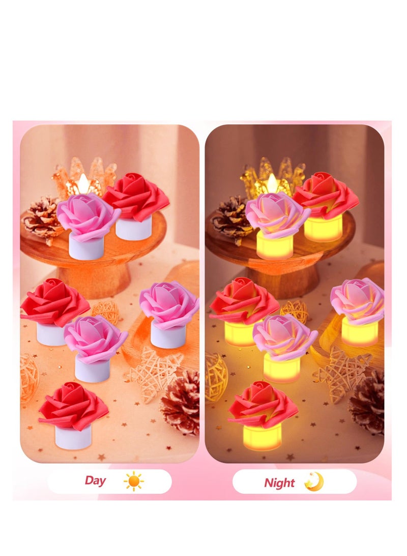 SOLARAE Artificial Rose Tea Light, 12 Pcs Valentine's Day Rose Petals Flameless LED Candle Lights, Votive Candles Lights, for Romantic Night, Valentine's Day, Wedding Anniversary or Table Décor - Image 3