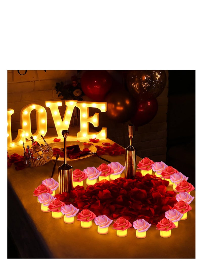 SOLARAE Artificial Rose Tea Light, 12 Pcs Valentine's Day Rose Petals Flameless LED Candle Lights, Votive Candles Lights, for Romantic Night, Valentine's Day, Wedding Anniversary or Table Décor - Image 4