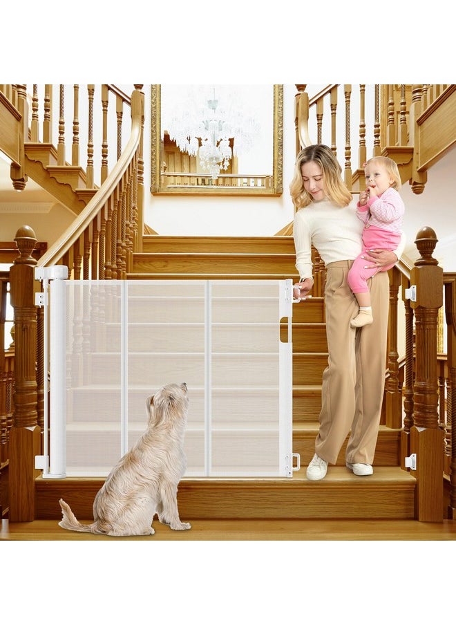 BETERTEK Reinforced Retractable Baby Gates for Stairs 55 Inch Reinforced Strip Baby Stair Gate Retractable Dog Gate for Stairs Retractable Gate for Stair Post, Banister to Banister, Banister to Wall, Doorway  - Image 1