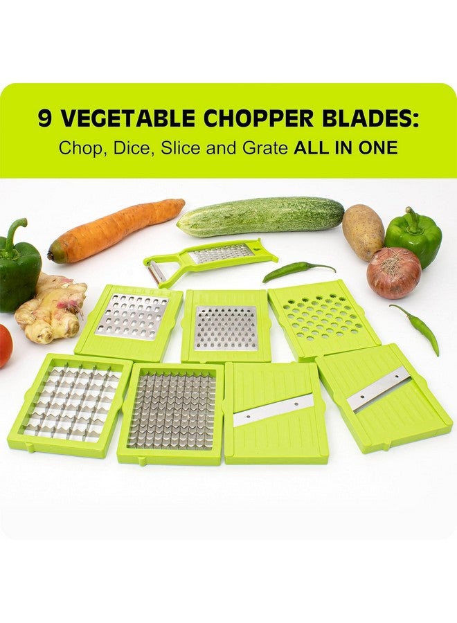 Tekcool 9 in 1 Multipurpose Chopper, Fruits & Vegetable Cutters, Grater Peeler Chipser, Unbreakable Food Grade Body, Easy Push to Clean Button Slicer Dicer, Chopper for Kitchen (Green, Plastic) - Image 2