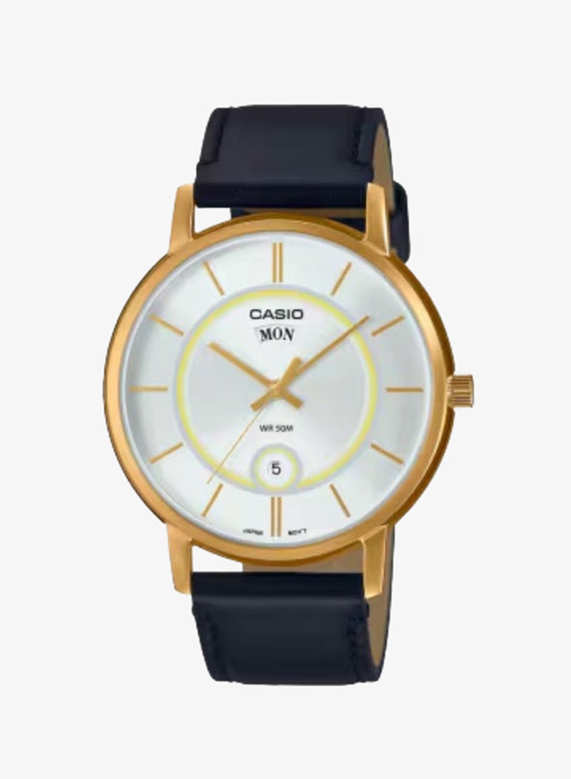 Men's Leather Analog Watch MTP-B120GL-7AVDF - 41 mm