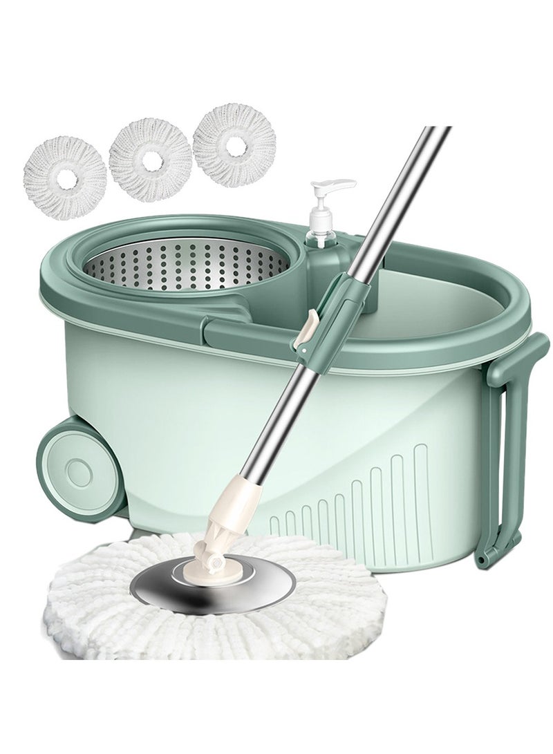 Spin Mop and Bucket Set Floor Mop Bucket with Wheels Stainless Steel Handle Stainless Stofiber Headseel Suction Cup and 3 Mop Heads  - Image 1