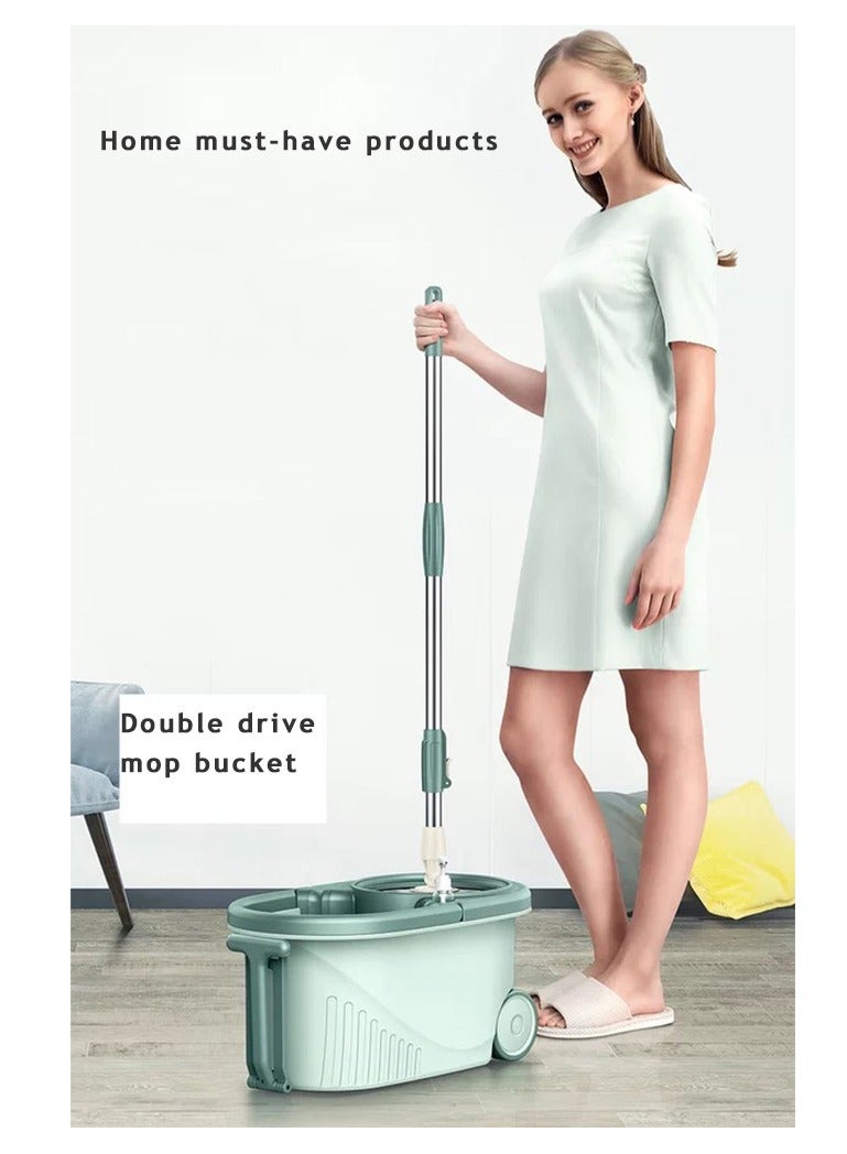 Spin Mop and Bucket Set Floor Mop Bucket with Wheels Stainless Steel Handle Stainless Stofiber Headseel Suction Cup and 3 Mop Heads  - Image 4
